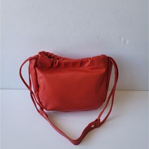 Red Faux Leather Drawstring Shoulder Bag